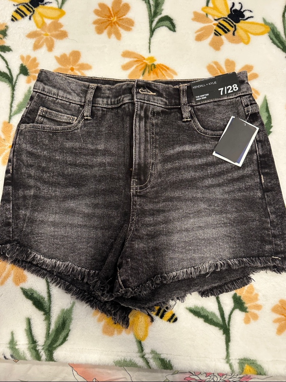 Kendall & Kylie Black Washed Denim Frayed Hem Jean Shorts